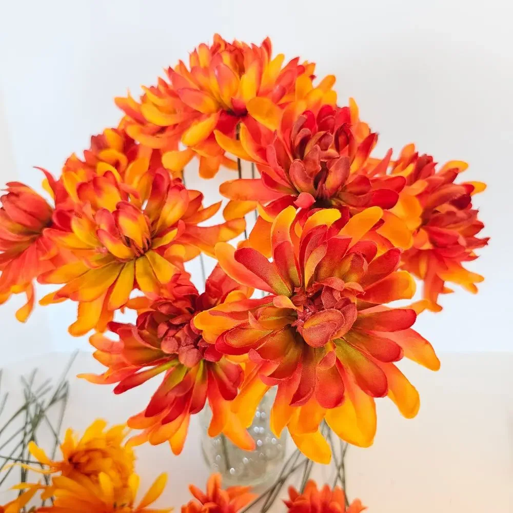 Artificial Fall Silk Flower Stems 41pc Orange Yellow Rust Mum Daisy Floral Decor